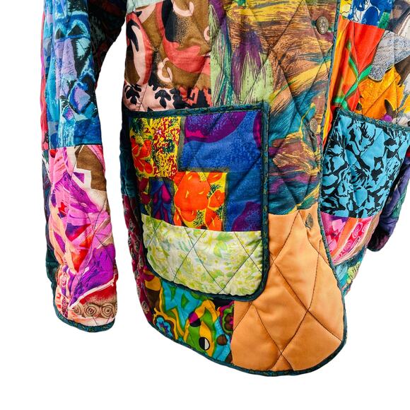 220 Hickory Silk Patchwork Multicolor Quilted Reversible Jacket Women Sz M - Picture 9 of 15